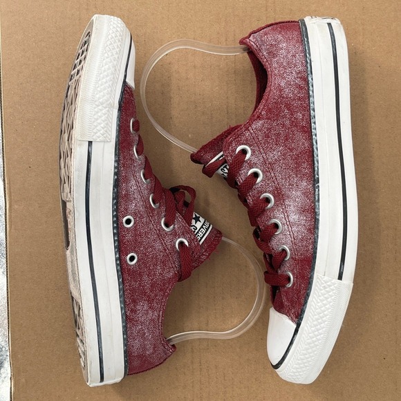 Converse Chuck Taylor All Star Low Top Burgundy Canvas Sneakers Womens 8 - Picture 12 of 15